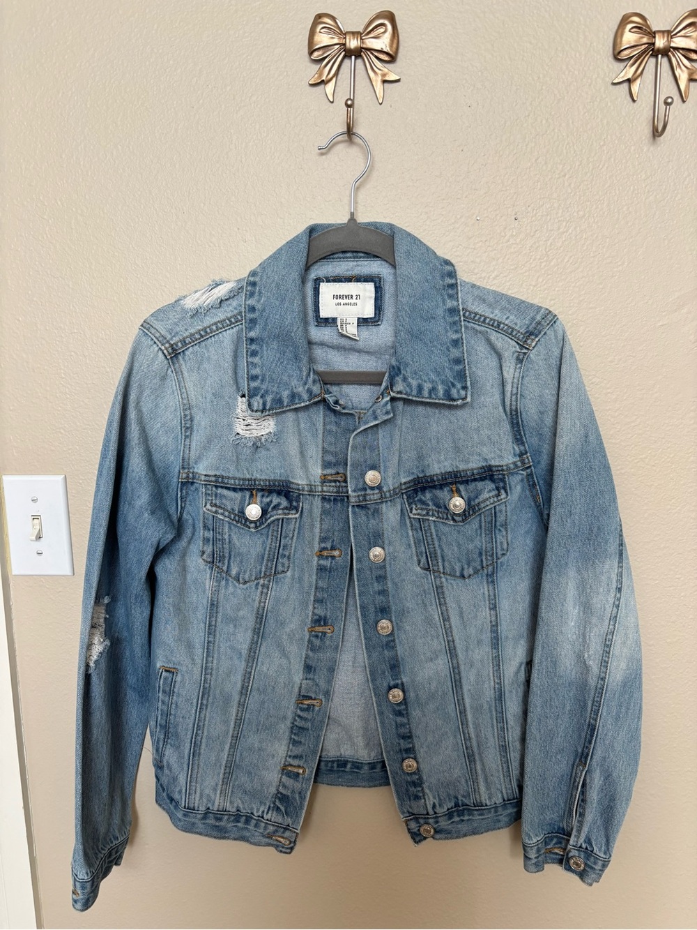 Forever 21 Light Blue Distressed Denim Jacket